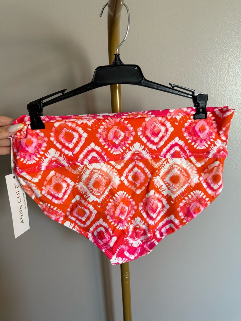 NWT Anne Cole Fold-Over Bikini Bottom – Pink & Orange Abstract Print, Size L - Picture 5 of 5